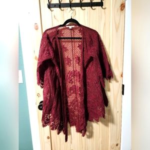 Burgundy Lace Cardigan